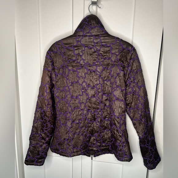 FINAL SALE Samuel Dong Gray and Purple Geo Print Crinkle Puffer Jacket - Picture 6 of 6
